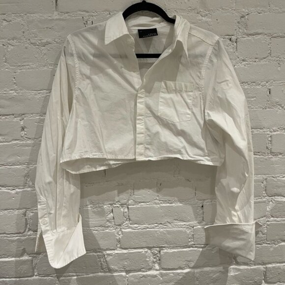 Local European Cropped White Button Down Top - Picture 1 of 8